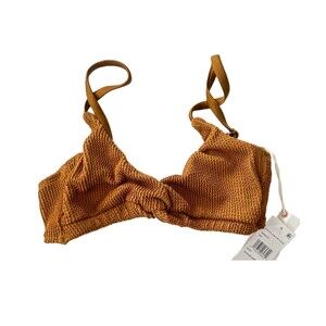 NWT Good American Crinkle Always Fit Twist Bronze Brown Top Sz 1
